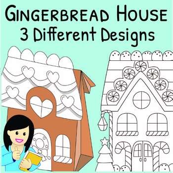 Gingerbread House Coloring Pages, Cut and Paste Christmas Paperbag Craft