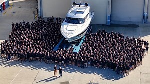 Today Riviera Australia celebrated an historical milestone launching our 6000th motor yacht. Joining our 950-strong team at our production facility on Queensland’s Gold Coast, was Peter Haig, the proud owner of the 6000th Riviera. Addressing our assembled team, Mr Haig spoke of his pride in Riviera. “The design evolution over the 36 years that I have owned Riviera yachts has been phenomenal,” he said. “One of the most important points for me is that Riviera is totally Australian. We are proud th