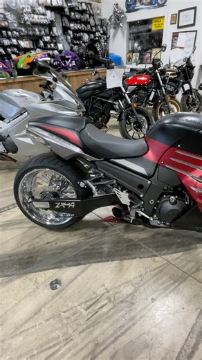 2025 Kawasaki ZX-14R (Preowned) - 75 Miles - $26,999 300 Outside drive fat tire kit with chrome ATC Shark Tooth wheels - 4 into 1 Voodoo Exhaust - Chrome front axle caps, fork caps, yoke plug, oil cap ​Stock # 1365 | All Things Chrome
