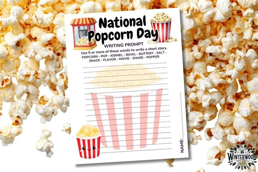 National Popcorn Day Writing Prompt Printable (1/19) | January Writing Activity for Kids | Food-themed Creative Writing Worksheet | PDF - Etsy