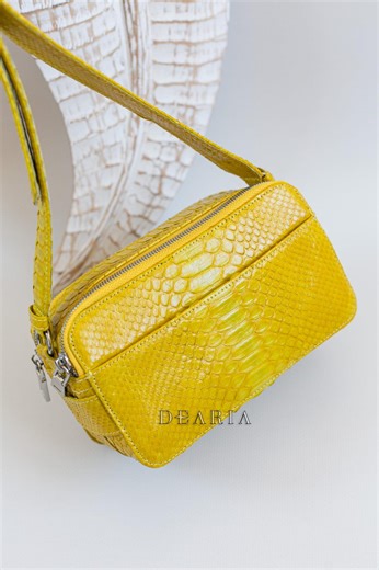 Yellow Crossbody Bag in Genuine Python Leather - Designer Snakeskin Purse - Etsy