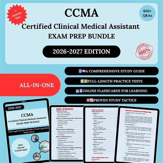 CCMA Exam Bundle 2026 | Ccma Study Guide | Ccma (nha) Exam Practice Questions | Ccma Exam | Medical Assistant Study Guide | Ccma Flashcards - Etsy