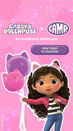 Gabby's Dollhouse x CAMP is Now Open in SouthPark Mall! Play your way through the dollhouse: Get tiny in Gabby's bedroom, "bake" in Cakey's Kitchen, explore the Magic Fairy Garden, try your hand at Spa Science, culminating in an epic dance party in the party room where you meet Gabby herself for a sweet photo moment. | Camp Stores