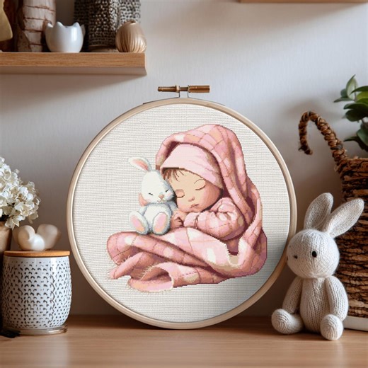 Baby Cross Stitch Pattern Instant PDF Download - Baby Girl With Toy Watercolor Cross Stitch Hand Embroidery Nursery Kids Room Pattern - Etsy