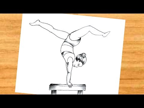 How to draw a gymnast girl on a balance beam | pencil sketch drawing tutorial