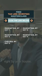 Join me at my FREE Live Tax Lien Masterclass We're coming to the Manhattan Area Oct 1-4 📅 100% FREE training on Tax Lien Investing in 2025 🏘📈 This training will cover...👇 ✅ How to bid on Tax Liens from home 🏠 ✅ Why you don’t need $1,000’s of dollars to invest in Tax Liens 💸 ✅ How to profit from Tax Liens without ANY previous experience💎 ✅ How to turn Tax Liens from just a “side hustle” into your main source of income 💰 Register Now! | Tax Lien Code