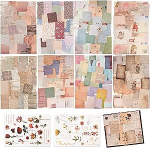 517 Pcs Vintage Scrapbook Paper,Scrapbook Supplies Stickers,Journaling Supplies Include 37 Pcs Flowers Stickers Aesthetic Journal Paper for Planner,Bullet Journaling,Junk Journal