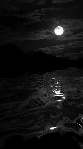 Full Moon Over Water, Black And White Night Photo, Moonlight Reflection On Water. Free Stock Video