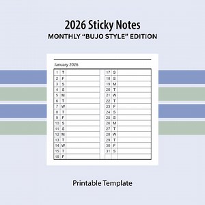 2026 Calendar Printable Sticky Notes, Bujo Style, 2 Columnss - Etsy