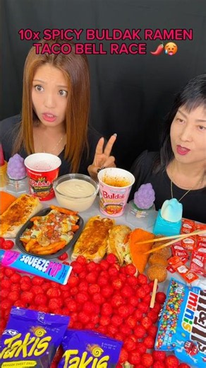 10x spicy buldak ramen and Taco Bell race #food #eating #mukbang #noodles #challenge