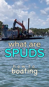 What are SPUDS: As you see here, this barge has two spuds. Spuds are these poles that they use to raise and lower into the sea floor to act as an anchor. #howtoboating #howto #boating #boat #yachting #yacht #driving #barge #dock #docking #captain #boats #water | How To Boating