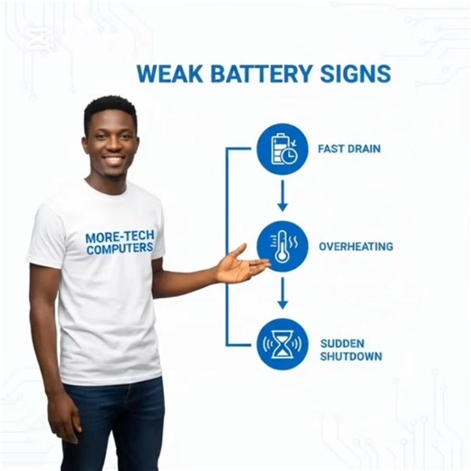 Everist Abuchi Agu on Instagram: "Battery misbehaving? These are the signs your battery is weak. #LaptopBattery #MoreTechTips #TechEducation More-Tech Computers Limited @highlight Following"