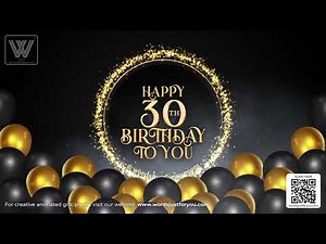 HD Black and Gold Happy 30th Birthday GIF Video with Sound