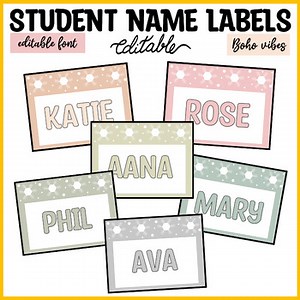 Boho Neutral Winter Student Name Labels, Classroom Labels, Snowflakes Labels