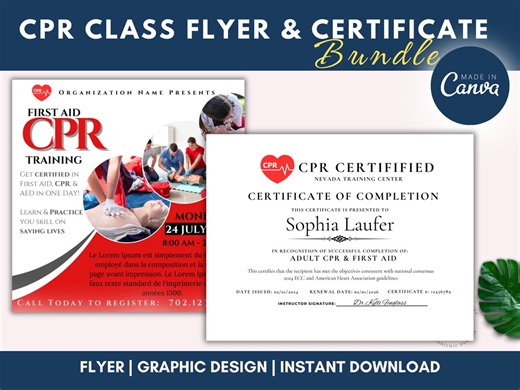 CPR Certificate & Editable Flyer: First Aid Training Promo (canva Edit) - Etsy