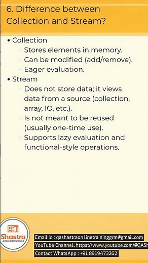 6. Difference between Collection and Stream?