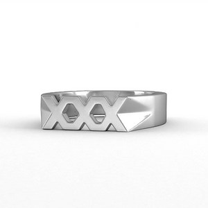 The "triple X" symbol has become synonymous with things that are off-limits or forbidden. Composed of interlocking X structures, this ring channels that same attitude into a sleek piece of contemporary design. Shop now at vitalydesign.com/products/xxx | Vitaly