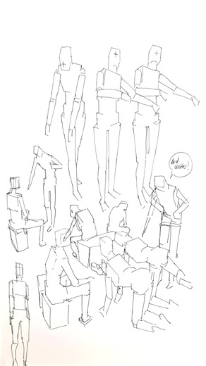 Practicing figure drawing from imagination with box models. I'm trying to move away from explicit boxes towards a more fluid model with more emphasis on the silhouette. When Im confident with that I will add anatomy. But the underlying structure will always be the box model. #illustration #art #figuresketching #figuredrawing #anatomydrawing #draw #drawing #timelapse #arttiktok #illustrationart #drawingtiktok