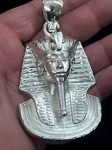 3.5" Large Pharaoh King Tut Pendant Ancient Egypt Royalty Charm Sterling Silver .925 Heavy 100 Grams - Etsy