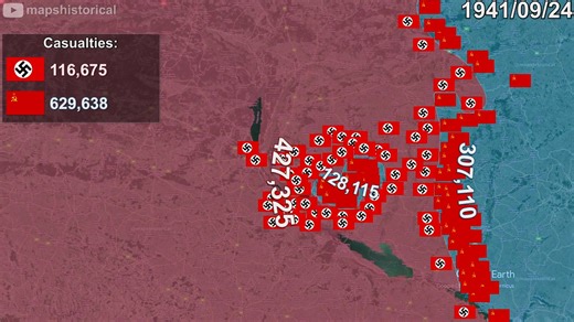 The Battle of Kiev (August 23 – September 26, 1941) was the 4th bloodiest Battle of World War 2 credit: mapshistorical (Youtube) | Brilliant Maps