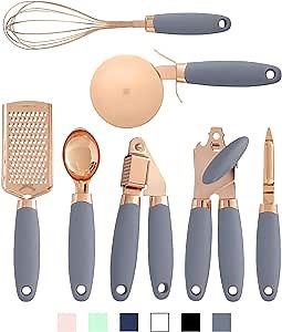 COOK WITH COLOR Kitchen Gadget Set Copper Plated Stainless Steel Utensils with Soft Touch Handles, Copper Grey, 7 Pieces