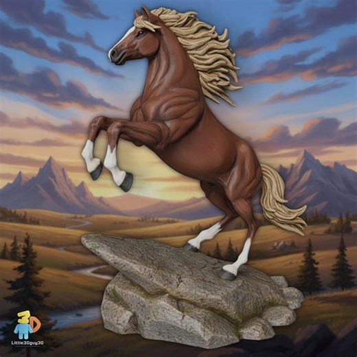 Rearing Horse Figurine - Detailed Muscles - Equestrian Decor - Ultra-detailed Sculpture - Rock Base - 3D Printed - STL - Digital File - Etsy