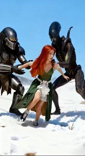 The Predator and the Alien are fighting over the beauty in the middle. #predator #alien #warcraft