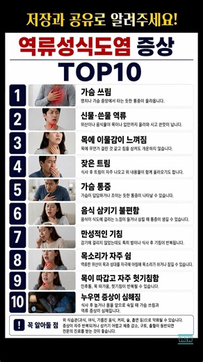 방치하면 안되는 [역류성식도염 증상] TOP10#역류성식도염#위산역류#가슴쓰림#신물#식도염#소화불량