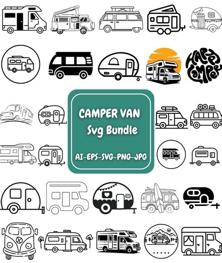 Camper Svg Bundle, Camping Svg, Trailer Svg, Camper Van Digital Designs, Retro Camper PNG, Svg , Png , Eps, Jpg ,ai,camping Clipart,cutfile - Etsy