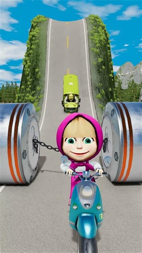 Long Colourful Capsule Buses vs Chained Bollard in BeamNG.drive