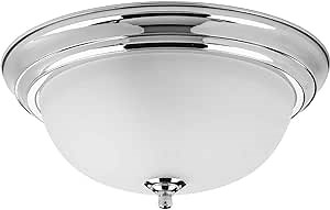 Progress Lighting 2-Light Ceiling Light, Flush Mount Ceiling Light Fixture for Interior Kitchen Lights, Hallway, Bedroom, Living Room, 13-1/4”, 5-7/8”, Polished Chrome, Etched Glass Shade