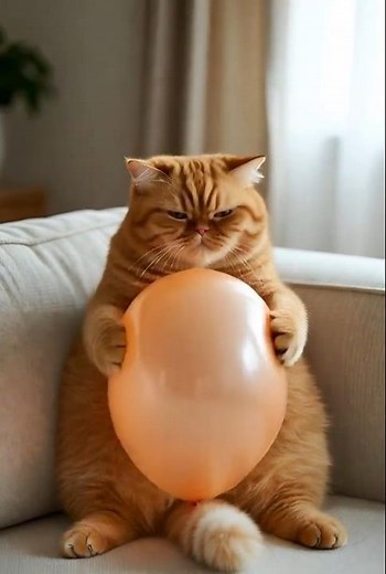 Funny Orange Cat and Balloon Magic Transformation