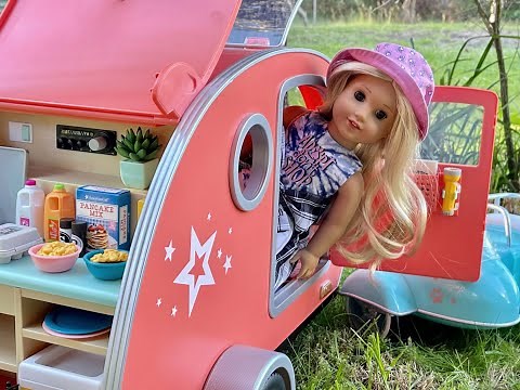 American Girl Get Outside Camper With Camp Table & Chairs Set ~ NEW