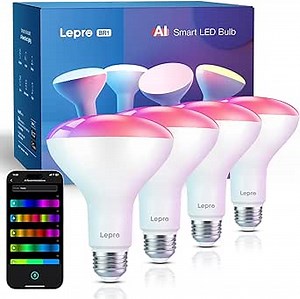 Lepro BR1 AI LED Smart Bulbs - AI Generated Lighting, LightGPM 2 with LLM, LightBeats Music Sync, Voice Control Via App, RGBWW Colors, Compatible with Alexa & Google Assistant, BR30 E26 8W, 4 Packs