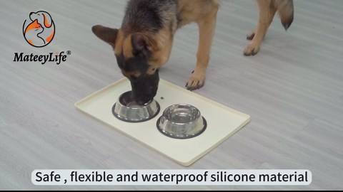 MateeyLife Cat & Dog Food Mat - Waterproof, Non-Slip Bowl Mat with Raised Edges, Silicone Matt Tray for Messy Drinkers, 22"x14", Grey