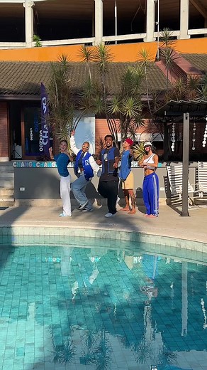 Coordinated Group Dance Routine by the Pool
