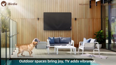 iBirdie Outdoor TV Cover 48 to 50 inch Weatherproof, Cover Size 47.5"L x 30"H, Waterproof for Outside Flat Screen 48 to 50 inch TV, Light Brown 600D Thick Fabric Screen Protector with Bottom