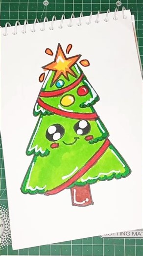 cute easy christmas 🎁 tree 🎄 cartoon drawing. #shorts