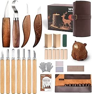 Wood Carving Kit for Adults & Beginners – 10 Knives (4+6) Whittling Kit, 8 Basswood Blocks, Complete Wood Carving Tools, Leather Holster, Wax & Instructions – Woodworking & Craft Kit