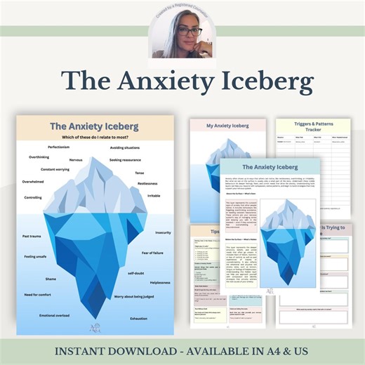 Anxiety Iceberg Worksheet: Explore Triggers & Emotions, Therapy and Counselling (PDF)