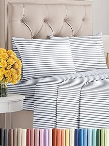 Queen Size 4 Piece Sheet Set - Comfy Breathable & Cooling Bed Sheets Set - Hotel Luxury Bedding for Women, Men, Kids, Teens, Boys & Girls - Deep Pockets, Soft, Wrinkle Free - Oeko-Tex - Blue Stripes 2
