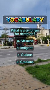 What is a synonym for destitute? a. Affluent b. Indigent c. Curious d. Cautious #vocabulary #vocabularybuilding #VocabularyChallenge #english #englishvocabulary | Learn English