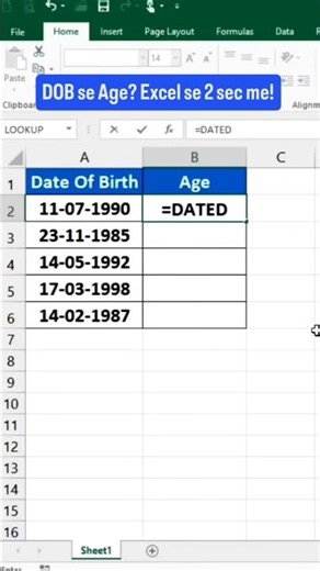 Excel Age Calculation Formula | DATEDIF Function Tutorial #Shorts