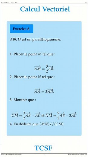 Exercice 8 Le Calcul Vectoriel TCS Maths space2study