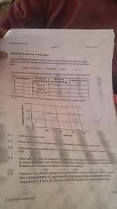 Question 6: Rates of Reaction (Physical Science Grade 12)A gro... | Filo