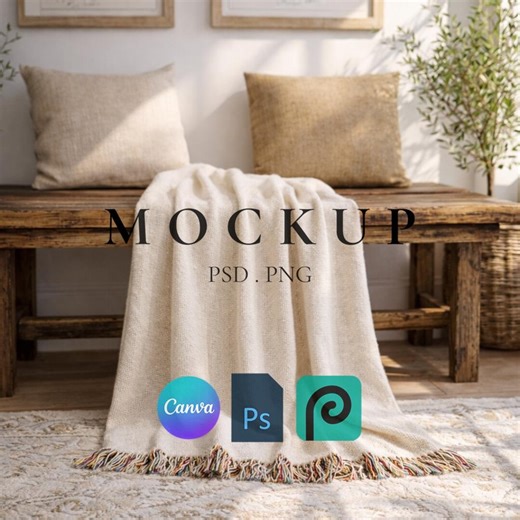Woven Blanket Mockup, Custom Woven Throw Mock Up, Print on Demand Woven Blanket Mocks, Photoshop Smart Object PSD, Canva Drag & Drop - Etsy