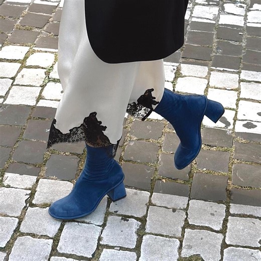 Denim Blue Ankle Boots With Block Heel, Round Toe and Zipper, Fall Women Suede Shoes, Custom Shoes for Women, Navy Blue Suede Autumn Boots - Etsy