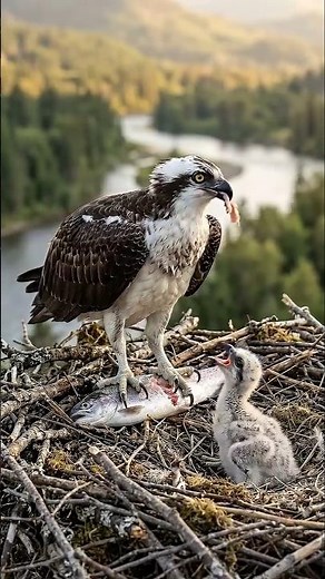 A Mother's Love 🦅 Osprey Feeds Her Hungry Chick