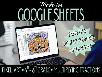 Multiplying Fractions | Halloween Pixel Art | Google Sheet