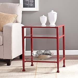 Southern Enterprises Glass End Table, Red Finish